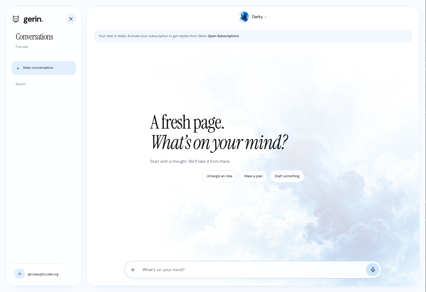 Screenshot of the Gerin personal AI agent interface.